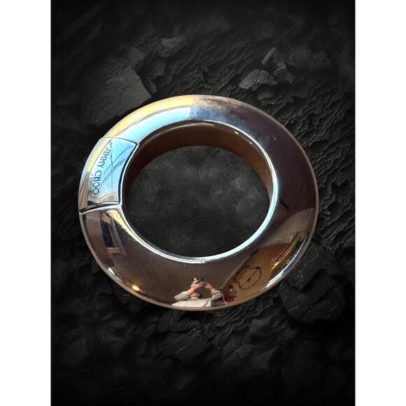 Jimmy Choo Silver-Tone Chunky Logo Bangle Bracelet 2.75” Inner Diameter - Picture 4 of 5